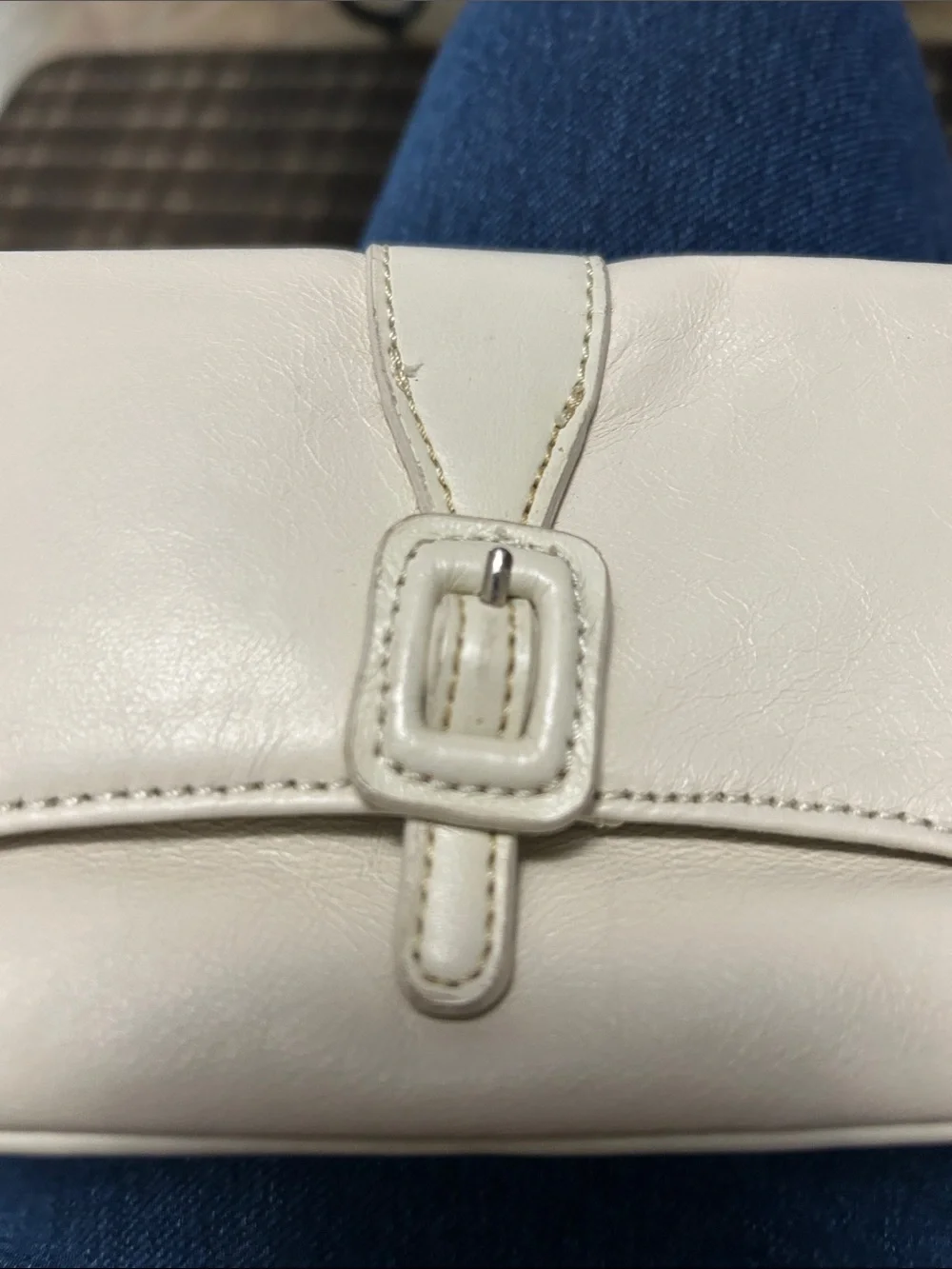 Ivory Leather Wristlet Clutch Bag